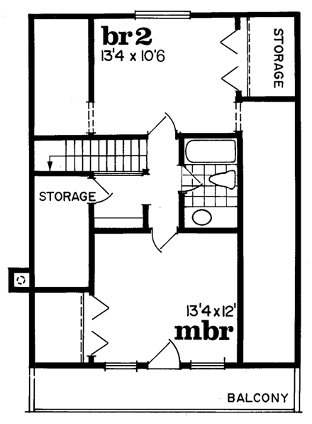 House Plan 55136 with 3 Beds, 2 Baths Second Level Plan