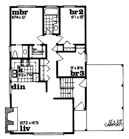 Contemporary, Narrow Lot House Plan 55148 with 3 Beds, 2 Baths, 1 Car Garage First Level Plan