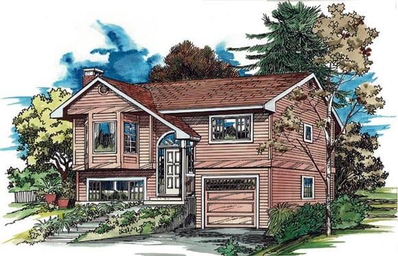 Narrow Lot, One-Story, Traditional House Plan 55171 with 3 Beds, 2 Baths, 1 Car Garage Elevation