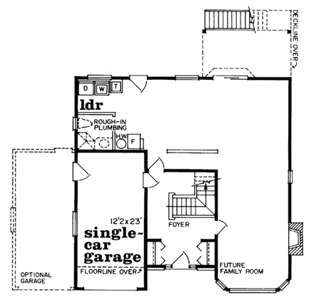 Narrow Lot, Traditional House Plan 55172 with 3 Beds, 2 Baths, 1 Car Garage First Level Plan