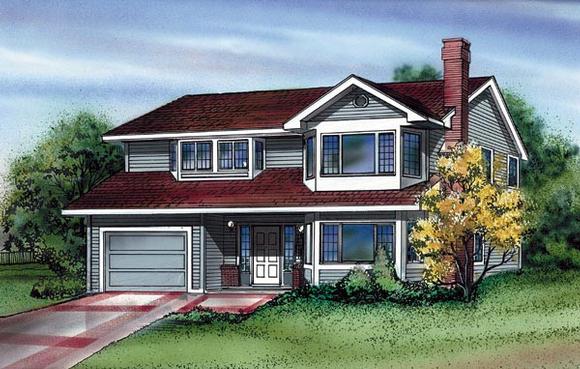 Narrow Lot, Traditional House Plan 55172 with 3 Beds, 2 Baths, 1 Car Garage Elevation
