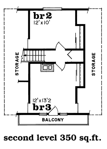 Narrow Lot House Plan 55173 with 3 Beds, 1 Baths Second Level Plan