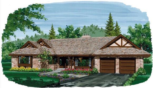 One-Story, Ranch House Plan 55180 with 4 Beds, 3 Baths, 2 Car Garage Elevation