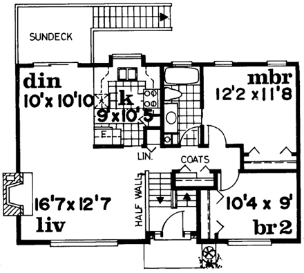 Contemporary House Plan 55185 with 3 Beds, 1 Baths, 1 Car Garage Second Level Plan