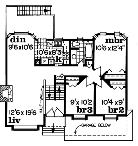 Narrow Lot, One-Story, Traditional House Plan 55186 with 3 Beds, 1 Baths, 2 Car Garage First Level Plan
