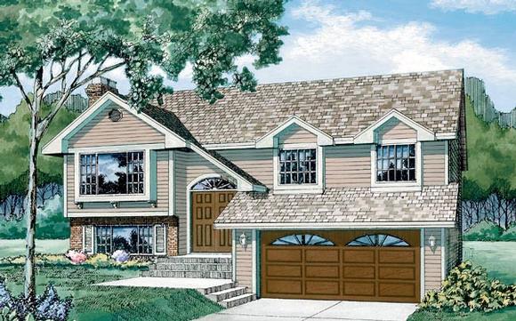 Narrow Lot, One-Story, Traditional House Plan 55186 with 3 Beds, 1 Baths, 2 Car Garage Elevation