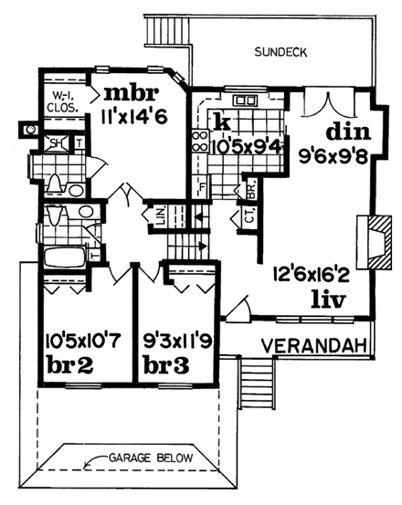 Traditional House Plan 55189 with 3 Beds, 3 Baths, 2 Car Garage Second Level Plan