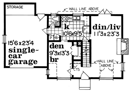 Cape Cod House Plan 55190 with 3 Beds, 2 Baths, 1 Car Garage First Level Plan