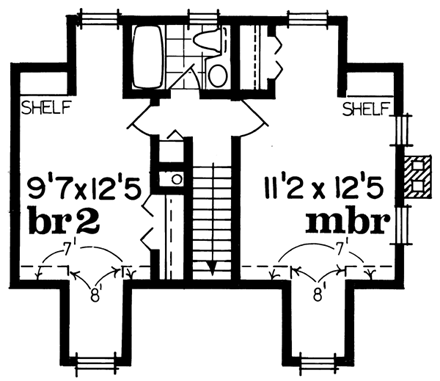 Cape Cod House Plan 55190 with 3 Beds, 2 Baths, 1 Car Garage Second Level Plan