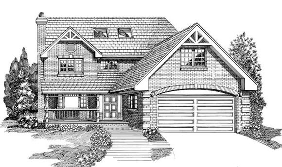Narrow Lot, Traditional House Plan 55209 with 5 Beds, 3 Baths, 2 Car Garage Elevation