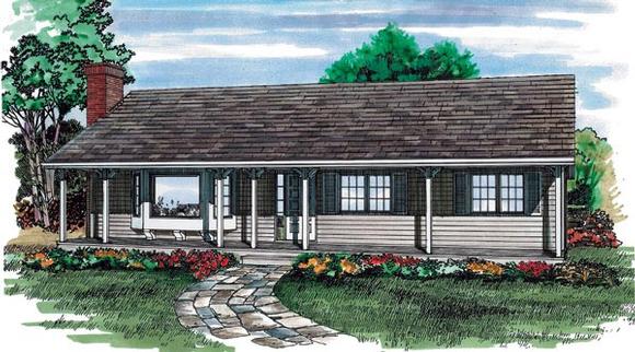 One-Story, Ranch House Plan 55227 with 3 Beds, 1 Baths Elevation