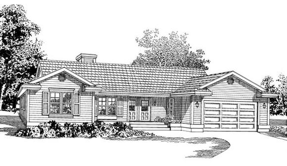 One-Story, Ranch House Plan 55234 with 3 Beds, 3 Baths, 2 Car Garage Elevation