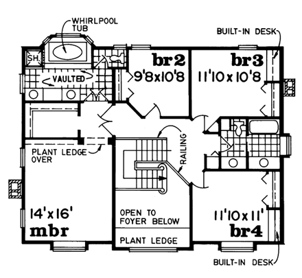 Farmhouse House Plan 55245 with 4 Beds, 3 Baths, 2 Car Garage Second Level Plan