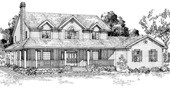 Farmhouse House Plan 55245 with 4 Beds, 3 Baths, 2 Car Garage Elevation