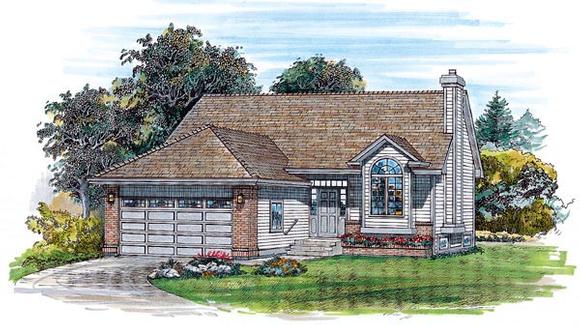 Narrow Lot, One-Story, Traditional House Plan 55251 with 3 Beds, 1 Baths, 2 Car Garage Elevation