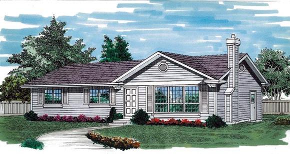 One-Story, Ranch House Plan 55256 with 3 Beds, 2 Baths, 1 Car Garage Elevation