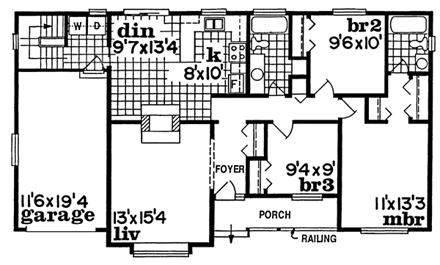 One-Story, Ranch House Plan 55259 with 3 Beds, 2 Baths, 1 Car Garage First Level Plan