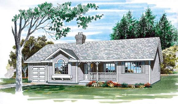 One-Story, Ranch House Plan 55259 with 3 Beds, 2 Baths, 1 Car Garage Elevation