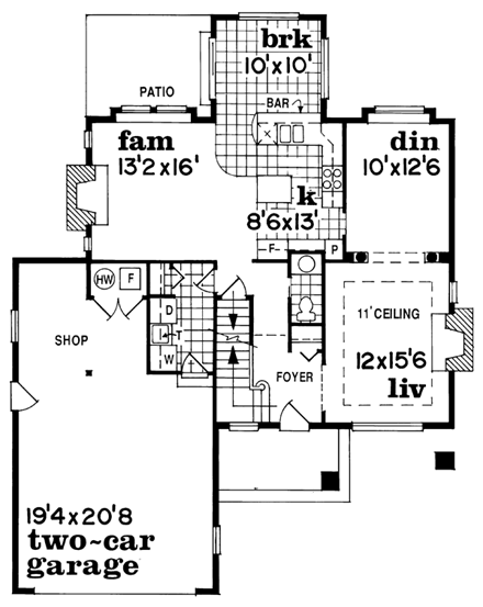 European House Plan 55291 with 3 Beds, 3 Baths, 2 Car Garage First Level Plan