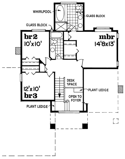 European House Plan 55291 with 3 Beds, 3 Baths, 2 Car Garage Second Level Plan