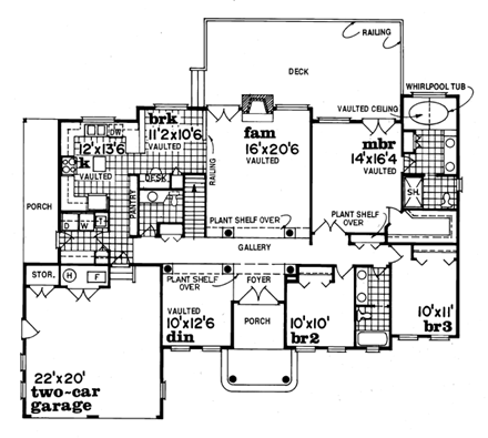 One-Story, Ranch House Plan 55292 with 3 Beds, 3 Baths, 2 Car Garage First Level Plan
