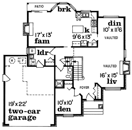 European House Plan 55294 with 3 Beds, 3 Baths, 2 Car Garage First Level Plan