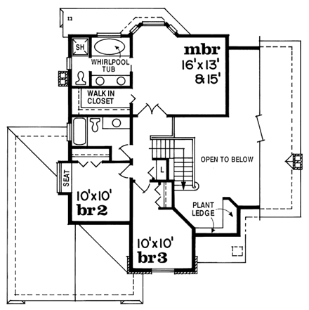 European House Plan 55294 with 3 Beds, 3 Baths, 2 Car Garage Second Level Plan