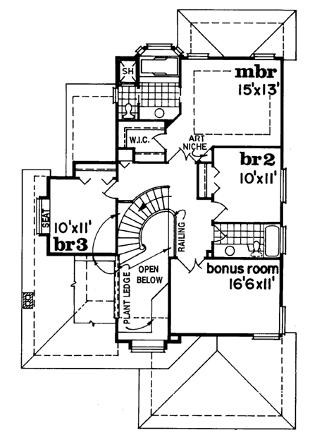 European, Narrow Lot House Plan 55302 with 3 Beds, 3 Baths, 2 Car Garage Second Level Plan