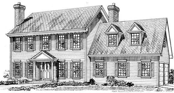 Colonial House Plan 55309 with 3 Beds, 3 Baths, 2 Car Garage Elevation