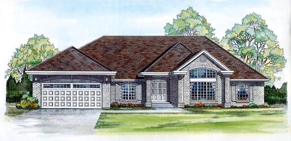 One-Story, Traditional House Plan 55318 with 4 Beds, 3 Baths, 2 Car Garage Elevation