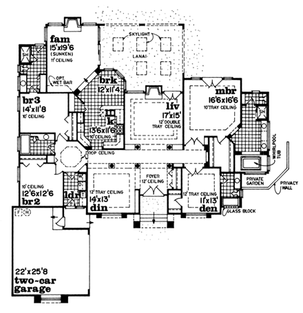 Mediterranean, One-Story House Plan 55327 with 3 Beds, 4 Baths, 2 Car Garage First Level Plan