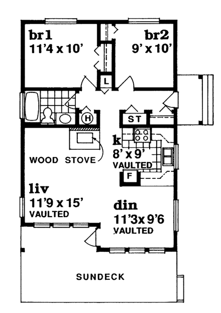 Contemporary House Plan 55328 with 2 Beds, 1 Baths First Level Plan