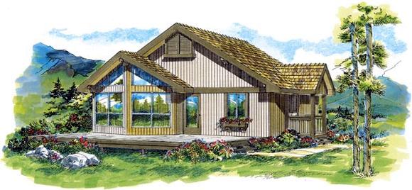 Contemporary, Narrow Lot, One-Story House Plan 55329 with 2 Beds, 1 Baths Elevation