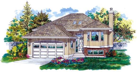 Contemporary, Narrow Lot, One-Story House Plan 55333 with 3 Beds, 2 Baths, 2 Car Garage Elevation