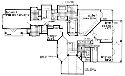 Contemporary House Plan 55340 with 4 Beds, 5 Baths, 3 Car Garage Second Level Plan