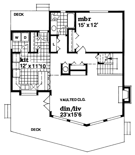 Contemporary, Narrow Lot House Plan 55344 with 3 Beds, 2 Baths First Level Plan