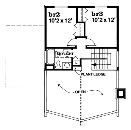 Contemporary, Narrow Lot House Plan 55344 with 3 Beds, 2 Baths Second Level Plan