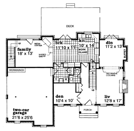 Colonial House Plan 55353 with 4 Beds, 3 Baths, 2 Car Garage First Level Plan
