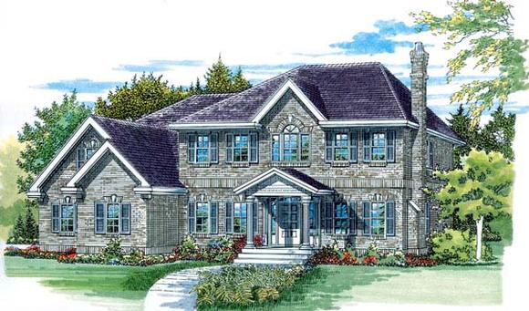 Colonial House Plan 55353 with 4 Beds, 3 Baths, 2 Car Garage Elevation