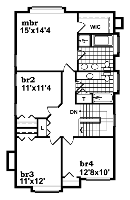Narrow Lot, Victorian House Plan 55367 with 4 Beds, 3 Baths, 2 Car Garage Second Level Plan