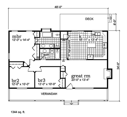 Country House Plan 55373 with 3 Beds, 2 Baths First Level Plan