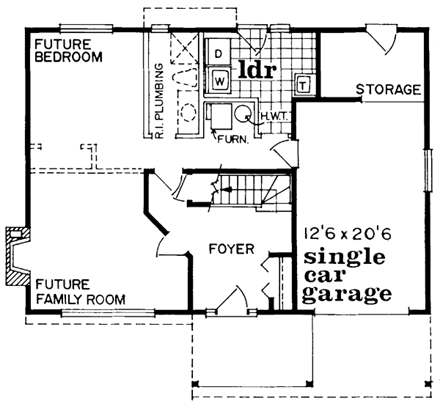 Narrow Lot, Traditional House Plan 55377 with 3 Beds, 2 Baths, 1 Car Garage First Level Plan