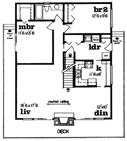 A-Frame, Contemporary, Narrow Lot, One-Story House Plan 55380 with 3 Beds, 1 Baths First Level Plan