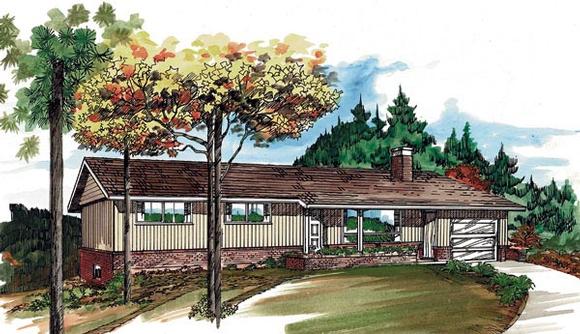 One-Story, Ranch House Plan 55383 with 3 Beds, 1 Baths Elevation