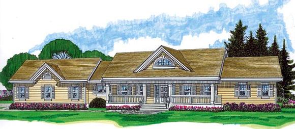 Country, One-Story House Plan 55397 with 3 Beds, 2 Baths, 2 Car Garage Elevation
