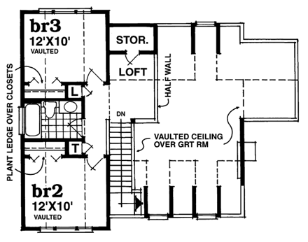 Country House Plan 55402 with 3 Beds, 2 Baths Second Level Plan