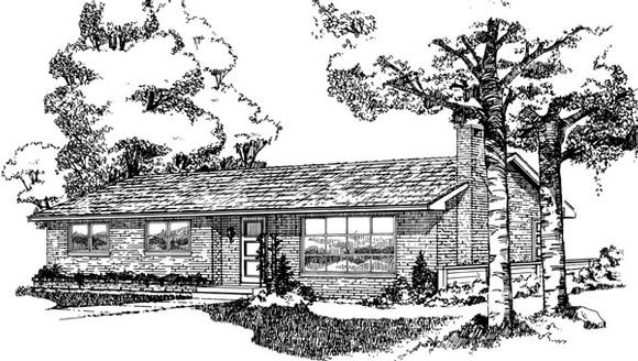 One-Story, Ranch House Plan 55411 with 3 Beds, 2 Baths, 1 Car Garage Elevation