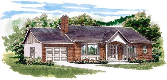 One-Story, Ranch House Plan 55423 with 3 Beds, 2 Baths, 1 Car Garage Elevation
