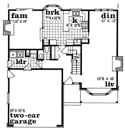 Tudor House Plan 55432 with 4 Beds, 3 Baths, 2 Car Garage First Level Plan