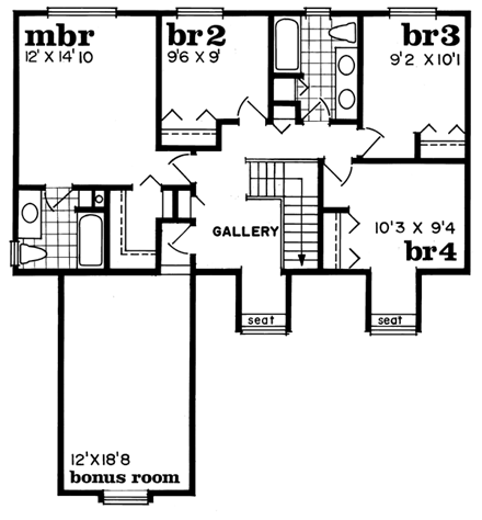 Tudor House Plan 55432 with 4 Beds, 3 Baths, 2 Car Garage Second Level Plan